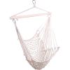 imageOutvita Hanging Hammock Net Chair Outdoor Single Hanging Rope AirSky Chair Cotton Swing with Wooden Stick for 250 Lbs Capacity for Home Indoor Outdoor Garden Yard BedroomBeige