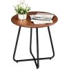 imageOutvita Indoor and Outdoor Side Table Small Patio Side Table Metal Round Portable Waterproof Weather Resistant End Table for Patio Garden Balcony Yard Wood Grain Color1