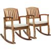 imageOutvita Outdoor Acacia Wood Rocking Chair Set of 2 Wooden Rocker wDetachable Washable Cushions Patio Rocker for Porch Garden Patio Indoor Natural