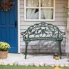 imageOutvita Outdoor Cast Aluminium Bench 38quot Weather Resistant Patio Bench with Orchid Pattern for Front Porch Backyard LawnRosegreen