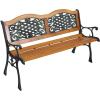 imageOutvita Outdoor Garden Bench 2Person Loveseat Metal Patio Bench with Cast Steel Legs Antique Armrest and Slatted Seat for Yard Lawn Porch Park