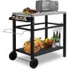 imageOutvita Outdoor Grill Cart Movable Food Prep and Work Cart Table Pizza Oven Stand Table with Wheels Indoor ampamp Outdoor Multifunctiona BBQ Cart with Mesh Racks for Home Party CampingSilver