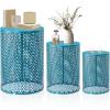 imageOutvita Outdoor Nesting Tables Set of 3 Heavy Duty Metal Frame Accent Modern End Table Portable Side Table for Indoor Outdoor Living Room Clover Pattern  BlueBlue