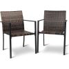 imageOutvita Outdoor Patio Dining Chairs Set of 2 Stackable Steel Frame AllWeather Wicker Armchairs with Handrail Exposed Armrest Next to Kitchen Deck GardenBrown