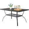 imageOutvita Outdoor Patio Table for 6 Person Black Rectangular Metal Frame Patio Classic Dining Table with 165quot Adjustable Umbrella Hole for Garden Lawn Backyard Deck 60quot L x 35quot W x 29quot H