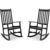 imageOutvita Outdoor Rocking Chair Set of 2 Solid Wood High Back Rocker All Weather Lounge Chair for Porch Patio Fire Pit Garden Backyard Deck Indoor Black