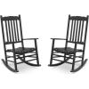 imageOutvita Outdoor Rocking Chair Set of 2 Solid Wood High Back Rocker All Weather Lounge Chair for Porch Patio Fire Pit Garden Backyard Deck Indoor Wave Shape Black