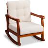 imageOutvita Outdoor Rocking Chair Solid Wood High Back Rocker All Weather Lounge Chair for Porch Patio Fire Pit Garden Backyard Deck Indoor WhiteTeak Color