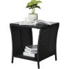 imageOutvita Outdoor Side Table Rattan Coffee Table Small End Table with Glass Top Storage for Patio Porch Backyard BalconyBlack