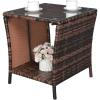 imageOutvita Outdoor Side Table Rattan Coffee Table Small End Table with Glass Top Storage for Patio Porch Backyard BalconyBrown