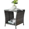 imageOutvita Outdoor Side Table Rattan Coffee Table Small End Table with Glass Top Storage for Patio Porch Backyard BalconyGrey