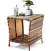 imageOutvita Outdoor Side Table Rattan Coffee Table Small End Table with Glass Top Storage for Patio Porch Backyard BalconyYellow