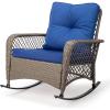 imageOutvita Outdoor Wicker Rocking Chair Patio Rattan Rocker Chair wCushions ampamp Steel Frame AllWeather Rocking Lawn Wicker Furniture for Garden Backyard Porch Deck Navy BlueBlue