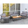 imageOutvita Patio Furniture 4pcs Outdoor Conversation Sofa Set with Acacia and Metal Coffee Table Loveseat and Single Chair for Backyard Garden Terrace Balcony