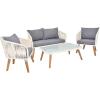 imageOutvita Patio Furniture 4pcs Outdoor Conversation Sofa Set with GlassampampAcacia Coffee Table Loveseat and Single Chair for Backyard Garden Terrace Balcony