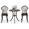 imageOutvita Patio Table and Chairs Set Cast Aluminum Outdoor Cafe Table and Chairs Set of 3 Stability Patio Bistro Sets for Garden Patio Balcony Leaf Pattern Bronze