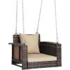 imageOutvita Porch Swing 5FT Hanging Outdoor Porch Swings for Adults Wicker 3 Person Patio Swing with Cushion Pillow and Chain for Garden Backyard Weight Capacity  1000lbsBrown  Khaki