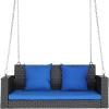 imageOutvita Porch Swing 5FT Hanging Outdoor Porch Swings for Adults Wicker 3 Person Patio Swing with Cushion Pillow and Chain for Garden Backyard Weight Capacity  1000lbsBlack  Blue