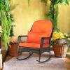 imageOutvita Rocking Chair Outdoor PE Rattan Rocking Chair with Soft Orange Cushion and Pillow for Patio Porch Poolside Living Room