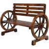 imageOutvita Wooden Garden Bench Outdoor Rustic Wagon Wheel Bench with Armrest ampamp Fir Construction for Garden Porch Backyard Patio Park Seats 2 Person CarbonizedRustic