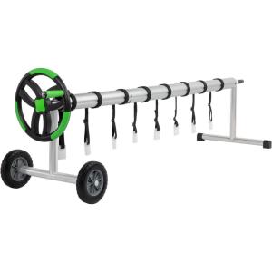 imageOutvita 18FT Pool Cover Reel Set Solar Cover Aluminum Roller with Rubber Wheels for Inground Outdoor Swimming Pools Adjustable Above Ground Pool Blanket Reels Black ampamp GreenGreen