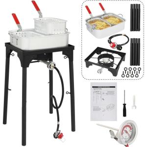 imageOutvita 18Qt Deep Fryer Pot Aluminum Deep Fryer Pot with 58000 BTU Propane Gas Burner 2 Baskets ampamp Thermometer for Outdoor Fry Cooking