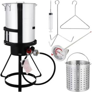 imageOutvita 30 Qt Turkey Deep Fryer Set Aluminum Fish ampamp Seafood Boiler Steamer with 55000 BTU Propane Gas Burner Stand Injector Thermometer Hose Ideal for Outdoor Fry Cooking Sliver30qt