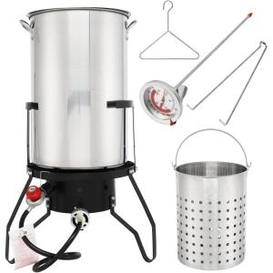 imageOutvita 30 Qt Turkey Deep Fryer Set Aluminum Fish ampamp Seafood Boiler Steamer with 55000 BTU Propane Gas Burner Stand Injector Thermometer Hose Ideal for Outdoor Fry Cooking Sliver50qt