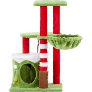 imageOutvita 32quot Christmas Cat Tree Tower for Indoor Cats MultiLevel Cat Climbing Tower with Cat Condos Top Perches Hammock Scratching Posts Kittens Play Activity Center32in  3 Level