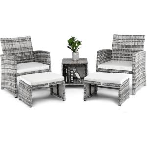imageOutvita 3Piece Rocking Bistro Set Outdoor Wicker Patio Furniture Set with Glass Coffee Table Perfect for Outdoor Porch Balcony and Garden WhiteGray Gradient