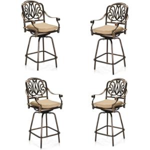 imageOutvita 4 Piece Outdoor Patio Swivel Bar Stools AllWeather Cast Aluminum Bar Height Bistro Chairs Counter Height Outdoor Barstools with Cushions for Garden Deck Backyard
