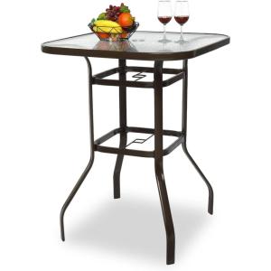 imageOutvita 40 Inch Patio Bar Table Square Outdoor Bar Height Bistro Table with Tempered Glass Tabletop ampamp Umbrella Hole Outdoor Cocktail Table for Patio Yard PoolsideBrown frame with clear glass
