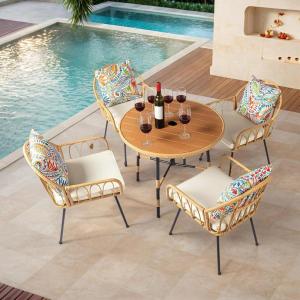 imageOutvita 5Piece Patio Table and Chairs Set Outdoor Dining Table Chair Set with Umbralle Hole Rattan Patio Furniture Dining Set for 4 for Patio Backyard Balcony Garden