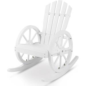 imageOutvita Adirondack Rocking Chair Set of 2 Wood Wagon Rocker Outdoor Wooden Carbonized Lounge Chairs with Wheel Armrest for Garden Patio Country PorchBlackWhite