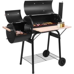 imageOutvita BBQ Charcoal Grill Outdoor Patio Barbecue Cooker with Offset Smoker Wheels and Tray for Balcony Picnics Party and CampingNatural Wood Color