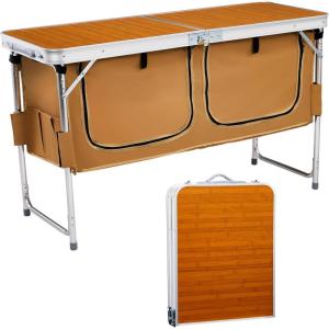 imageOutvita Folding Table 4FT Aluminum Camping Table with Large Storage Space and Adjustable Height Picnic Table Lightweight for Carring Outdoor Party Events BeachWood