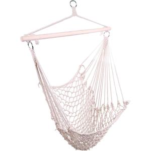 imageOutvita Hanging Hammock Net Chair Outdoor Single Hanging Rope AirSky Chair Cotton Swing with Wooden Stick for 250 Lbs Capacity for Home Indoor Outdoor Garden Yard BedroomBeige