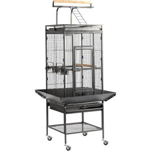imageOutvita Large Rolling Bird Cage 65quot Metal Bird Cage with Play Top and Stand Flight Cage for Parrot Parakeet Cockatiel Lovebird PigeonBlack