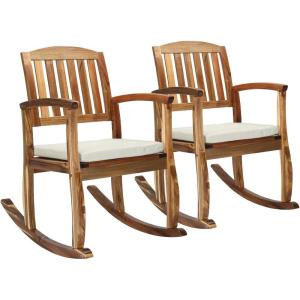 imageOutvita Outdoor Acacia Wood Rocking Chair Set of 2 Wooden Rocker wDetachable Washable Cushions Patio Rocker for Porch Garden Patio Indoor Natural