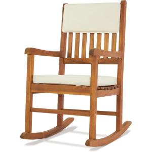 imageOutvita Outdoor Acacia Wood Rocking Chair Wooden Rocker wDetachable Washable Cushions Patio Rocker for Porch Garden Pool Indoor NaturalNaturalwith 2 Cushions