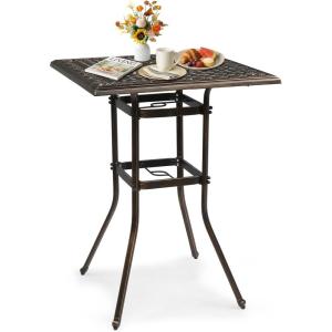 imageOutvita Outdoor Bar Table Cast Aluminum Patio Bar Table with Umbrella Hole 41quot Height Round Bistro Table Tall Dining Table315x315x42inch