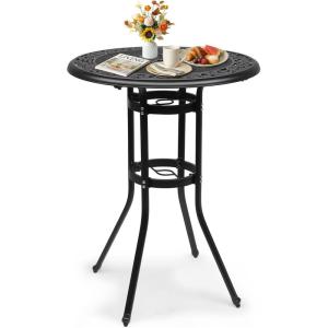 imageOutvita Outdoor Bar Table Cast Aluminum Patio Bar Table with Umbrella Hole 41quot Height Round Bistro Table Tall Dining Table32x32x41inch