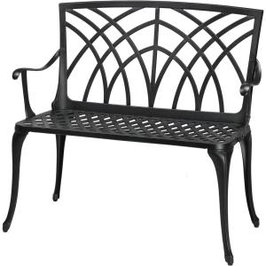 imageOutvita Outdoor Cast Aluminium Bench 38quot Weather Resistant Patio Bench with Orchid Pattern for Front Porch Backyard LawnOrchidblack