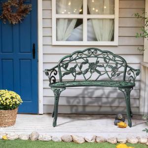 imageOutvita Outdoor Cast Aluminium Bench 38quot Weather Resistant Patio Bench with Orchid Pattern for Front Porch Backyard LawnRosegreen