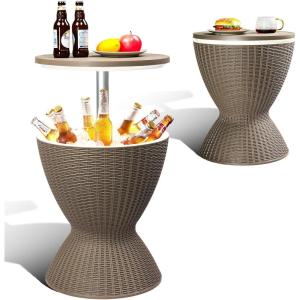 imageOutvita Outdoor Cooler Side Table Modern Outdoor Patio Furniture ampamp Hot Tub Cool Bar Table  10 Gallon Beer and Wine Cooler for Cool Entertaining Party YardBrown