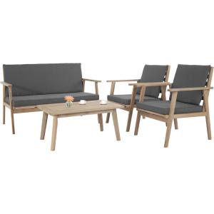 imageOutvita Outdoor Patio Furniture 4 Piece Acacia Outdoor Sectional Sofa Set with 2 Single Chairs 1 Armless Sofa and 1 Coffee Table Soft Cushion for Deck Garden Backyard Balcony