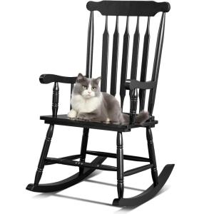 imageOutvita Outdoor Rocking Chair Solid Wooden Frame High Back Rocker All Weather Lounge Chair for Indoor Garden Patio Balcony Backyard Porch Rocker 1 Black