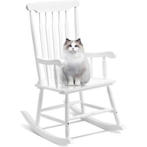 imageOutvita Outdoor Rocking Chair Solid Wooden Frame High Back Rocker All Weather Lounge Chair for Indoor Garden Patio Balcony Backyard Porch Rocker 1 White