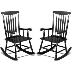 imageOutvita Outdoor Rocking Chair Solid Wooden Frame High Back Rocker All Weather Lounge Chair for Indoor Garden Patio Balcony Backyard Porch Rocker 2 Black