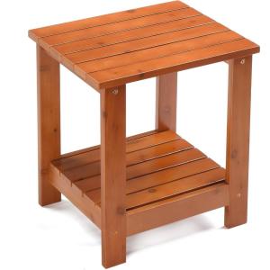imageOutvita Outdoor Side Table Acacia Wooden End Table Small Coffee Table for Patio Balcony Garden Living Room Bedroom SturdyStriped Tabletop 2 Tiers
